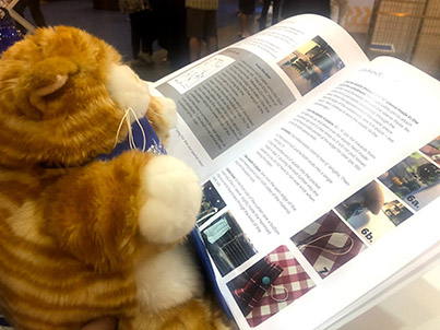 Portalina peruses the DIY Housing Accessories for Animal Shelters booklet