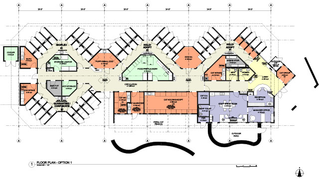 Architect's floor plan for a new animal shelter