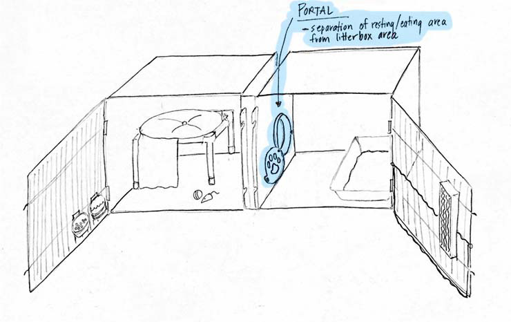 Dr. Wagner's sketch of double-compartment cat housing